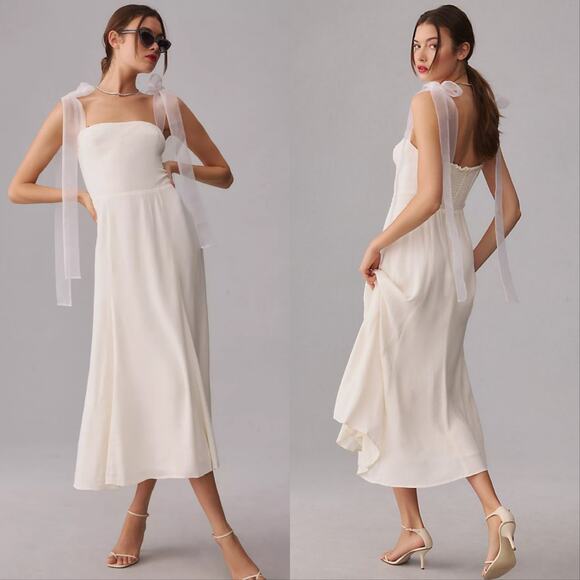 Reformation Dresses & Skirts - Reformation Kairo Sheer Tie Strap Bridal Midi Dress Ivory White